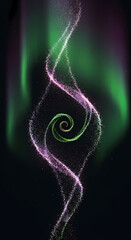 Wallpaper with abstract swirling particle aurora light effect on black background