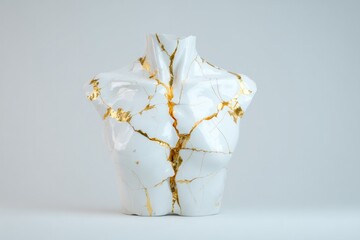 Artful ceramic piece showcasing unique cracks filled with gold,