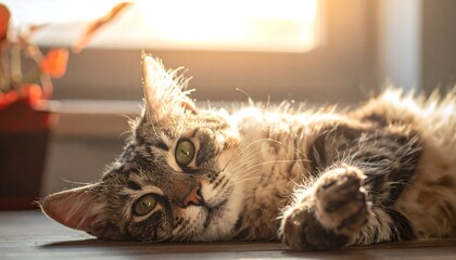 A tabby cat relaxing in sunlight