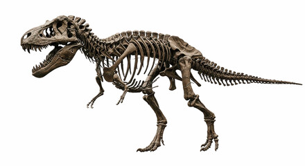 skeleton of a Tyrannosaurus rex isolated on a clean white background, dinosaur, skeleton, fossil, bones, extinct, paleontology