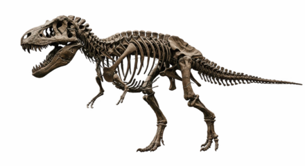 skeleton of a Tyrannosaurus rex isolated on a clean white background, dinosaur, skeleton, fossil, bones, extinct, paleontology