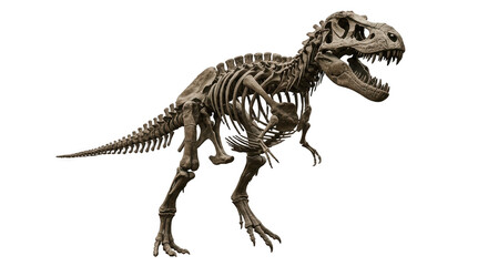 skeleton of a Tyrannosaurus rex isolated on a clean white background, dinosaur, skeleton, fossil, bones, extinct, paleontology