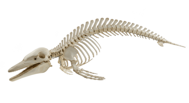 Whale Skeleton PNG – 3D Render of Marine Mammal Bones Isolated on Transparent Background