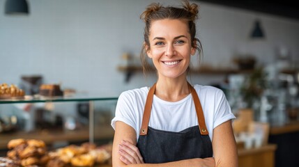 Smiling baker in her cafe