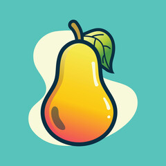Flat vector illustration of a juicy pear with green leaf, bold outline, and smooth gradient colours, perfect for food, fruit, diet, nutrition, menu design, healthy eating, organic farming, and logo