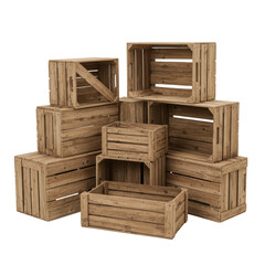 A collection of rustic weathered wooden crates png