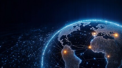 A Vibrant Global Network Connectivity Concept with City Lights and Data Flow Representations