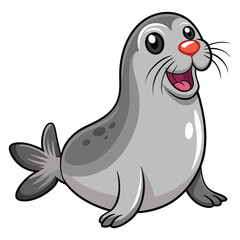 Cartoon Seal with Red Nose and Whiskers Character Illustration, Cute and Playful Ocean Animal Drawing for Kids