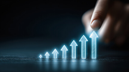Growth ROI analytics arrow chart finance strategy success Digital growth ROI analytics arrow chart finance strategy success with futuristic glow