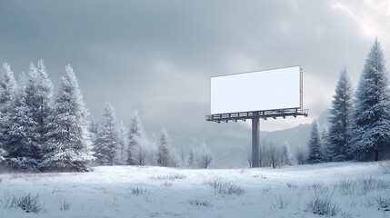 Winter billboard mockup in snowy landscape advertisement template for outdoor marketing campaign
