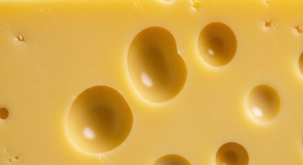 Close-up of yellow cheese with holes texture food dairy product.