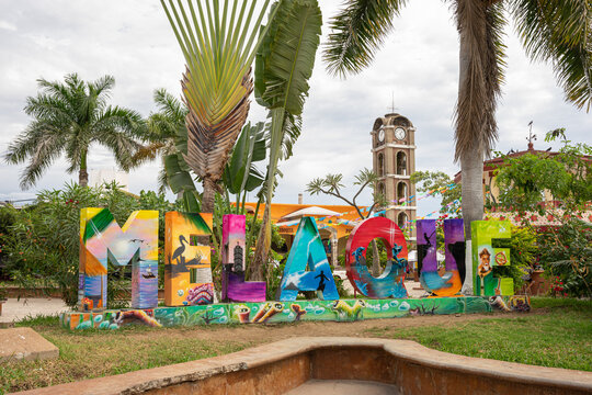 Melaque giant letters in the center of San Patricio Melaque, in Cihuatlan, Jalisco, Mexico, June 24, 2024.