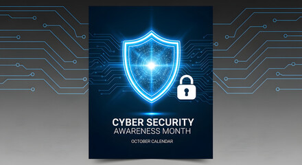 Elevate your cybersecurity marketing with this shield and padlock design, perfect for awareness campaigns and digital protection initiatives this October
