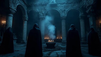 An Enigmatic Ritual Occurs in the Dark Ancient Ruins Under the Night Sky