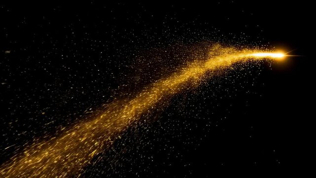 Golden light streak with sparkling particles moving diagonally across a dark backdrop for abstract motion effect footage - Powered by Adobe