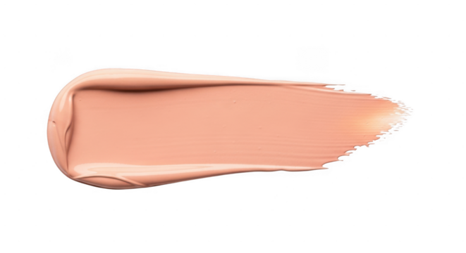 A single swatch of peachytoned liquid foundation is smeared across a transparent background
