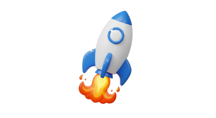 3D Rocket Launch Illustration Startup Technology Innovation and Success Isolated Graphic on transparent background