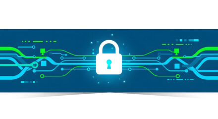 Secure digital network with glowing padlock offers robust data protection for modern business IT solutions, safeguarding information with cutting-edge technology