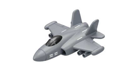 Gray Jet Fighter Plane Toy isolated transportation vehicle flying design black background on transparent background