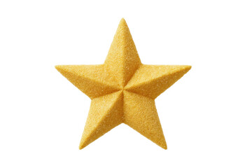 Golden textured star on black background sparkling in minimalist design, cut out