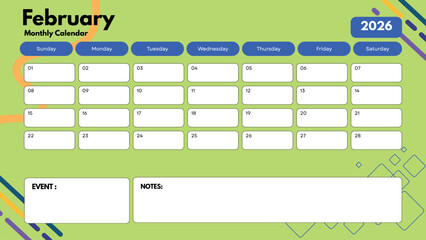 February 2026 Calendar Monthly Planner Template