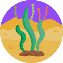 A marine plant with leafy fronds growing underwater.