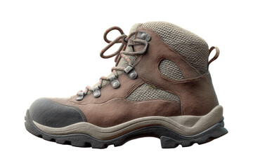 Rugged leather hiking boot with durable sole and mesh panels for outdoor adventures, cut out