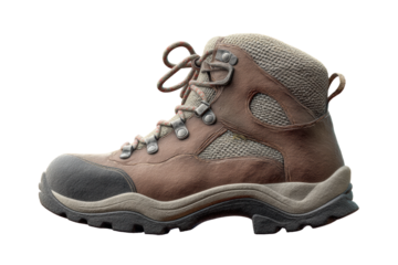Rugged leather hiking boot with durable sole and mesh panels for outdoor adventures, cut out