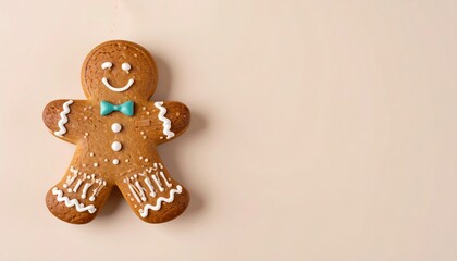 Gingerbread man cookie on pastel background