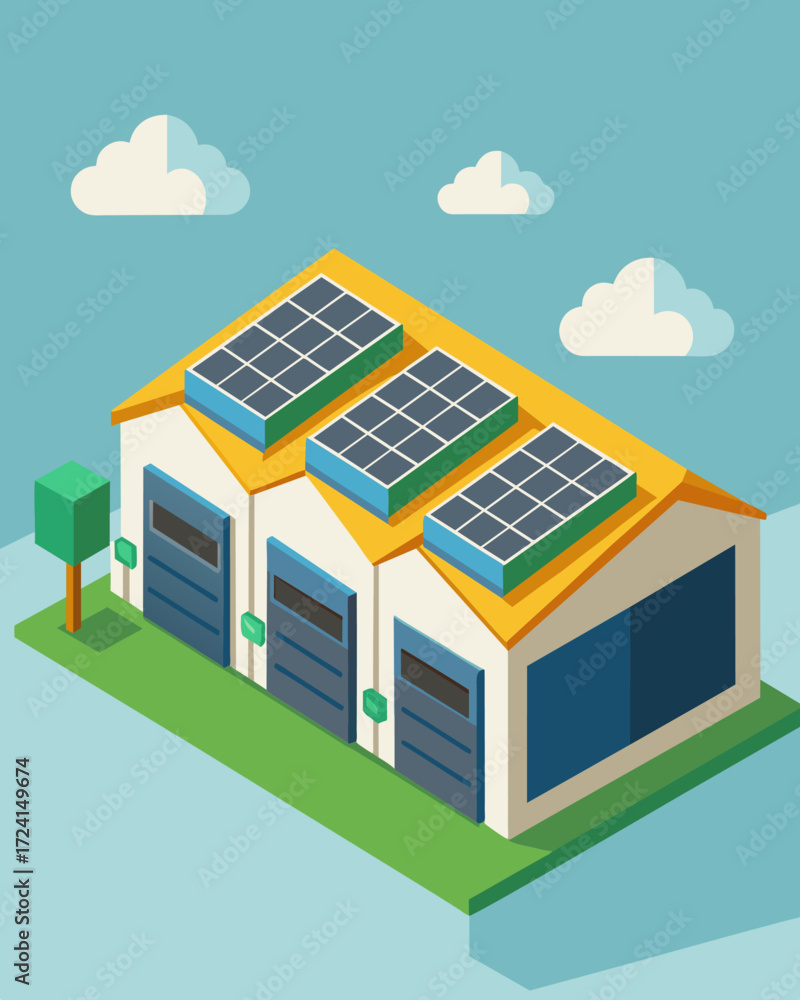 Poster a warehouse is kept cool and energyefficient with the help of multiple solarpowered air conditioning