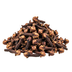 Fototapeta premium Pile of whole aromatic cloves a spice derived from dried flower buds of the clove tree showing stems and budded tops