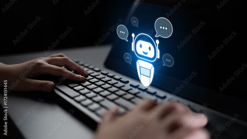 Poster ai chatbot virtual assistant interacting with users through ai conversation bubbles, symbolizing ai 