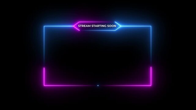 Glowing vibrant neon text display on dark background, stream starting soon animation for live videos and gaming intros. streaming and broadcasting social media motion design element - Powered by Adobe