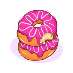 Surreal Pink Donut Illustration, Quirky Pop Art Food Design