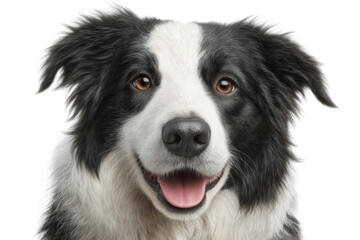 Fototapeta premium Close-up portrait of a happy border collie with fluffy fur and alert expression, cut out