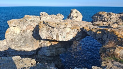 Tyulenovo rocky cliffs on the Bulgarian shore of Black Sea