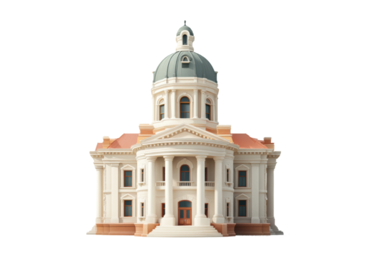 Elegant historic courthouse with dome and columns in neoclassical style, cut out