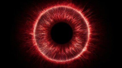 Abstract red glowing ring with particle effect on black background