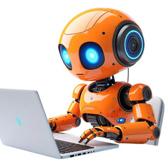 Fototapeta premium A cute AI robot character performing various business and finance activities, GPT chatbot icon. Artificial intelligence, trendy technology, support service, funny automation computer 