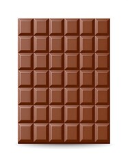 A rectangular bar of chocolate.  It is a dark brown color, with a grid pattern of small squares