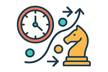 Fototapeta premium Chess strategy concept with clock and knight illustration 