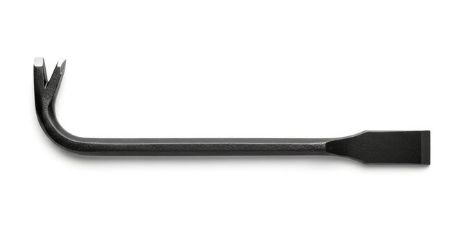 Black pry bar tool with claw end isolated on white background