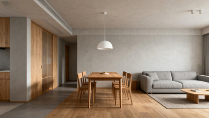 Rustic Modern Living Room with Wooden Elements and Gray Sofa