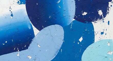 Textured wall with layered circles in shades of vibrant blue coloration