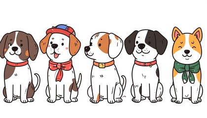 Cute cartoon dogs in various outfits
