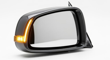Automotive side mirror with integrated turn signal isolated on white background