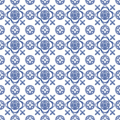 Seamless ornamental free from pattern blue and white water colors texture. Wallpaper background