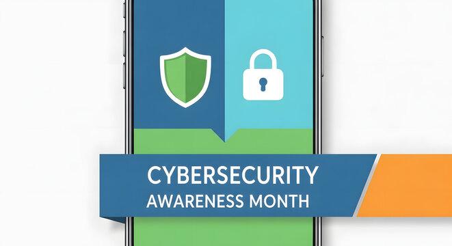 Promoting cybersecurity awareness month on mobile device, fostering digital safety and security with modern tech, essential for internet protection