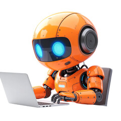 Fototapeta premium A cute AI robot character performing various business and finance activities, GPT chatbot icon. Artificial intelligence, trendy technology, support service, funny automation computer