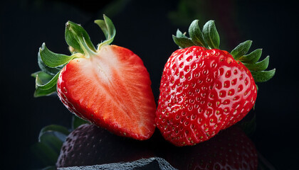 Fresh And Juicy Strawberries On A Black Background For Culinary Delight